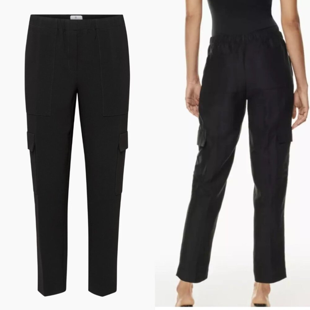 Babaton TITAN CARGO PANT Aritzia US 10 black linen blend work‎ causal trousers